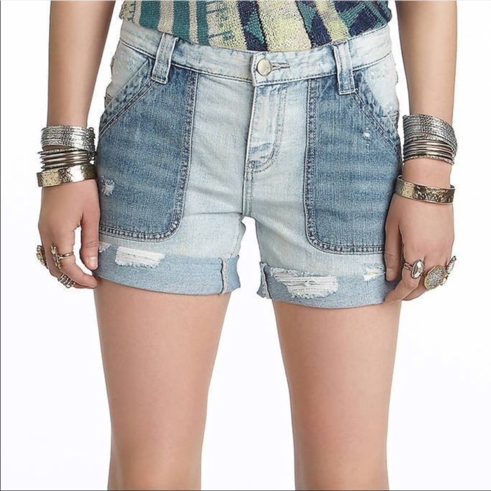 Free People two tone jean shorts distressed sz 24